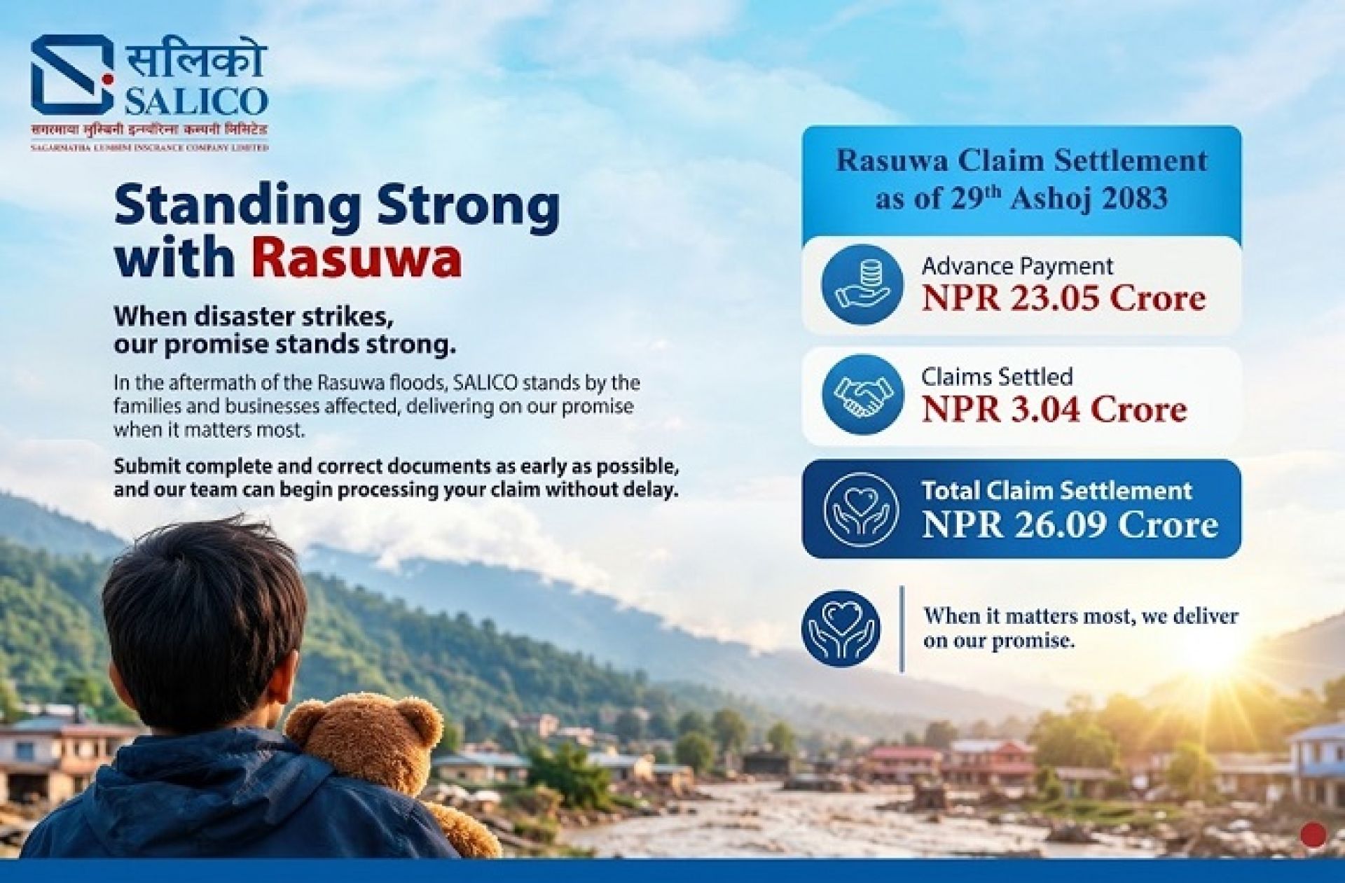 रसुवा बाढी प्रभावित क्षेत्रमा सलिकोद्वारा २६ करोडभन्दा बढीको बीमा दाबी भुक्तानी